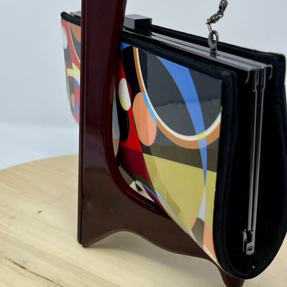 KAREN MARIE Colorful Abstract Clutch Bag with Chain - Picture 8 of 16